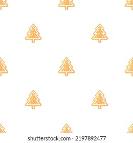 Cute seamless pattern with cartoon Christmas gingerbreads cookies-christmas tree. The New year vector food illustration background.