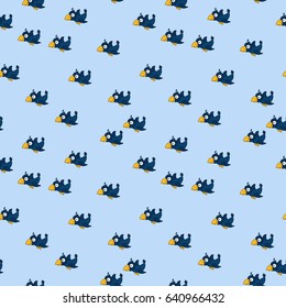 Cute seamless pattern with cartoon crows. Good for textile, fabric, bed linen, childish bedroom, pajamas, pattern fills, wrapping paper, scrapbooking, decoupage, craft.  