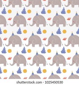 Cute seamless pattern with cartoon cutel elephant. design background.
