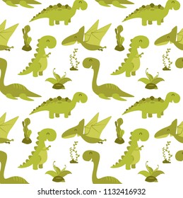 Cute seamless pattern with cartoon dinosaurs