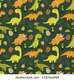 Cute seamless pattern with cartoon dinosaurs