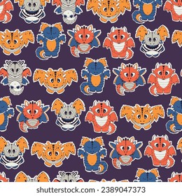 Cute seamless pattern with cartoon dragons.