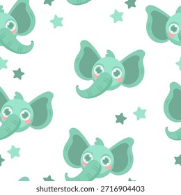 Cute seamless pattern with cartoon elephants in flat style. Perfect animal background for kids fabric, wallpaper, wrapping paper, nursery decor, stationery, and children products.