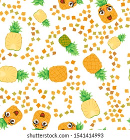 Cute seamless pattern with cartoon emoji fruits
