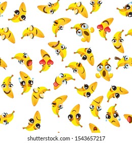 Cute seamless pattern with cartoon emoji fruits
