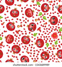 Cute seamless pattern with cartoon emoji fruits