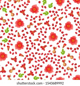 Cute seamless pattern with cartoon emoji fruits