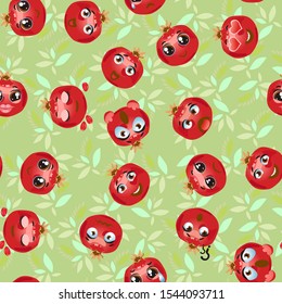 Cute seamless pattern with cartoon emoji fruits