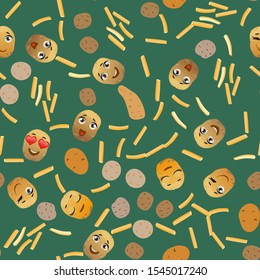 Cute seamless pattern with cartoon emoji potatoes