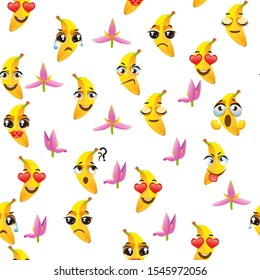 Cute seamless pattern with cartoon emoji fruits