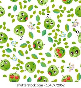 Cute seamless pattern with cartoon emoji fruits