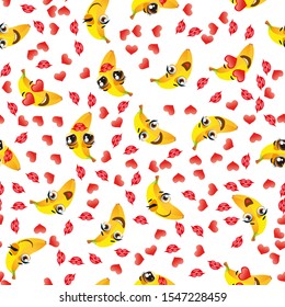 Cute seamless pattern with cartoon emoji fruits