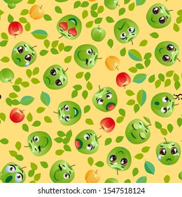 Cute seamless pattern with cartoon emoji fruits