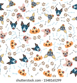 Cute seamless pattern with cartoon emoji dog