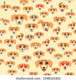 Cute seamless pattern with cartoon emoji dog