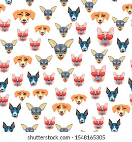 Cute seamless pattern with cartoon emoji dog