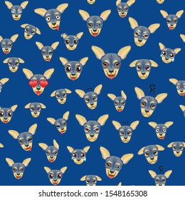 Cute seamless pattern with cartoon emoji dog