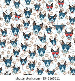 Cute seamless pattern with cartoon emoji dog