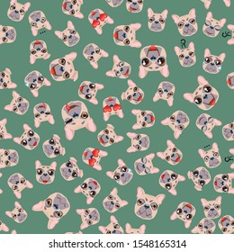 Cute seamless pattern with cartoon emoji dog