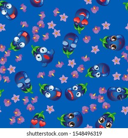 Cute seamless pattern with cartoon emoji vegetables