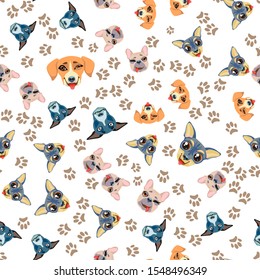 Cute seamless pattern with cartoon emoji dog