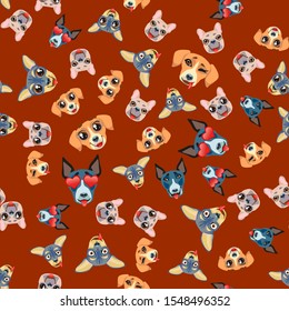 Cute seamless pattern with cartoon emoji dog