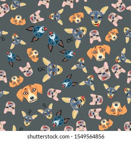 Cute seamless pattern with cartoon emoji dog