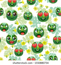 Cute seamless pattern with cartoon emoji vegetables
