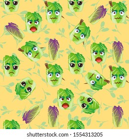 Cute seamless pattern with cartoon emoji Chinese cabbage