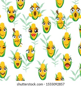 Cute seamless pattern with cartoon emoji corn