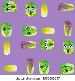 Cute seamless pattern with cartoon emoji Chinese cabbage