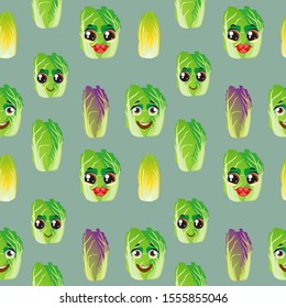 Cute seamless pattern with cartoon emoji Chinese cabbage