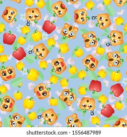 Cute seamless pattern with cartoon emoji Bell pepper
