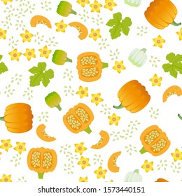 Cute seamless pattern with cartoon emoji pumpkin