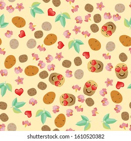 Cute seamless pattern with cartoon emoji potatoes