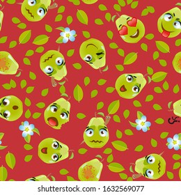 Cute seamless pattern with cartoon emoji fruits