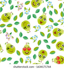 Cute seamless pattern with cartoon emoji fruits