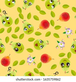 Cute seamless pattern with cartoon emoji fruits