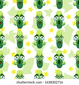 Cute seamless pattern with cartoon emoji cucumber