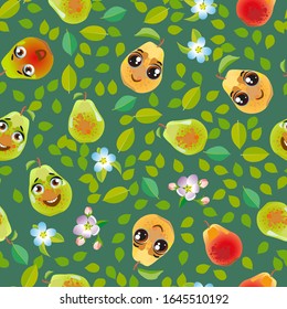Patrón perfecto con frutas de emoticonos de dibujos animados