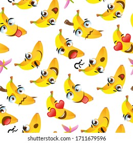 Cute seamless pattern with cartoon emoji fruits