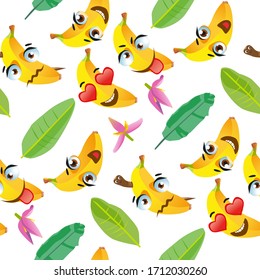 Cute seamless pattern with cartoon emoji fruits