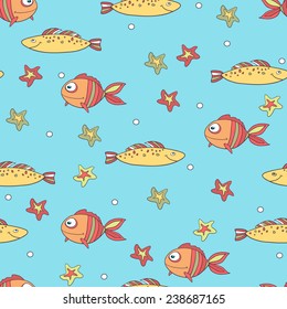 Cute seamless pattern with cartoon fish