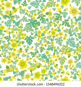 Cute seamless pattern with cartoon flowers and leaves of watermelon