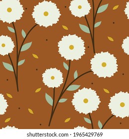 Cute seamless pattern with cartoon flowers and leaves for fabric print, textile, gift wrapping paper. colorful vector for kids, flat style