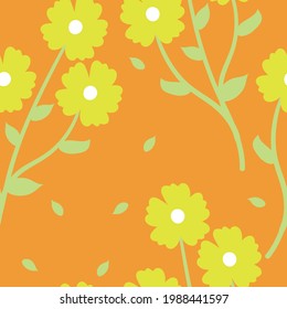 Cute seamless pattern with cartoon flowers and leaves for fabric print, textile, gift wrapping paper. colorful vector for kids, flat style