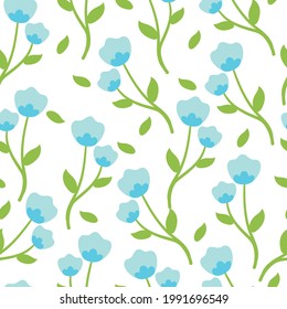 Cute seamless pattern with cartoon flowers and leaves for fabric print, textile, gift wrapping paper. colorful vector for kids, flat style
