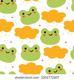 cute seamless pattern cartoon frog with sky element. cute animal wallpaper for gift wrap paper