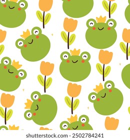 Lindo patrón sin fisuras de dibujos animados rana y flor. lindo Fondo de pantalla animal para papel de regalo