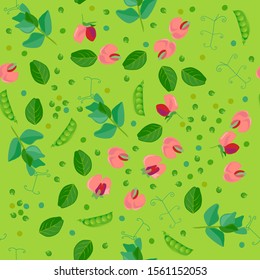 Cute seamless pattern with cartoon green pea